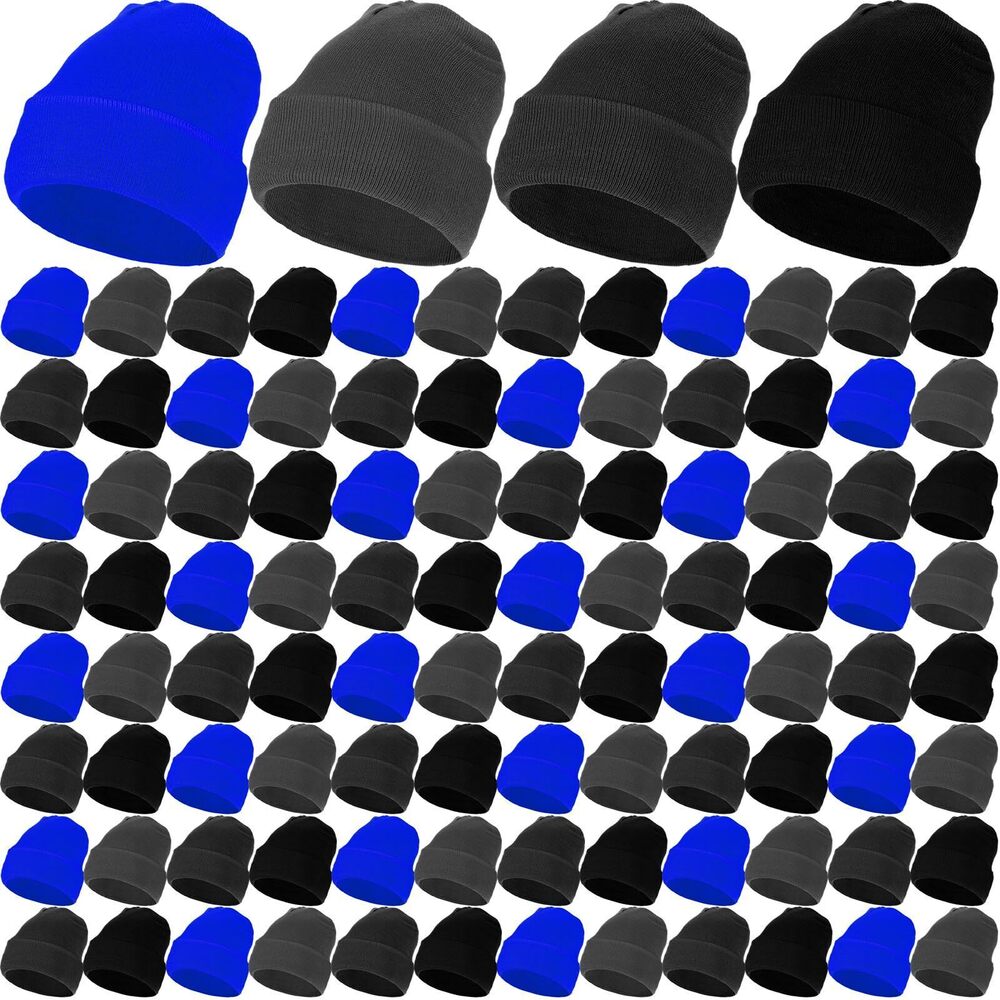 5423 100 Pcs Bulk Winter Beanie Hats Warm Knitted Hats Cuffed Skull Cap